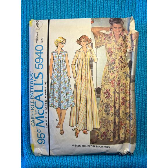 McCalls Sewing pattern 5940 shirt dress Aline 1970s size Large - Picture 1 of 6